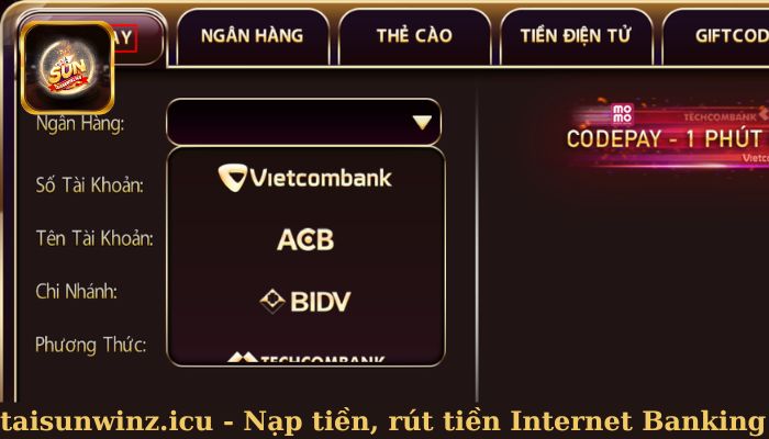Nạp tiền và rút tiền qua Internet Banking