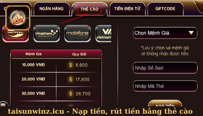 Nạp tiền và rút tiền bằng thẻ cào điện thoại